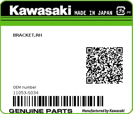 Product image: Kawasaki - 11053-S034 - BRACKET,RH 