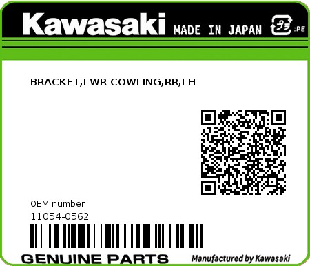 Product image: Kawasaki - 11054-0562 - BRACKET,LWR COWLING,RR,LH 