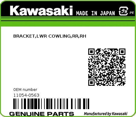 Product image: Kawasaki - 11054-0563 - BRACKET,LWR COWLING,RR,RH 