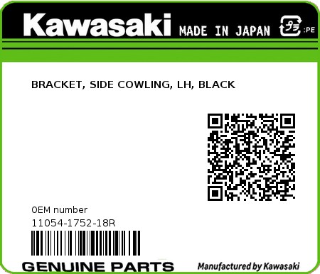 Product image: Kawasaki - 11054-1752-18R - BRACKET, SIDE COWLING, LH, BLACK 