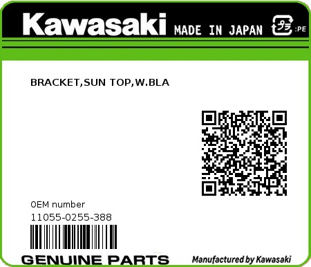 Product image: Kawasaki - 11055-0255-388 - BRACKET,SUN TOP,W.BLA 