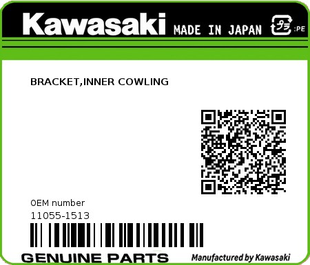 Product image: Kawasaki - 11055-1513 - BRACKET,INNER COWLING  0