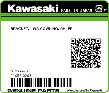 Product image: Kawasaki - 11057-0293 - BRACKET, LWR COWLING, RH, FR 