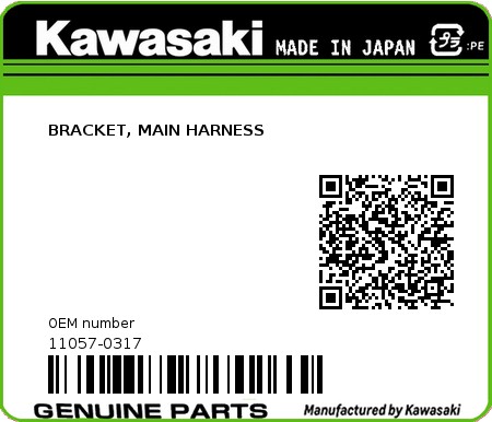 Product image: Kawasaki - 11057-0317 - BRACKET, MAIN HARNESS 