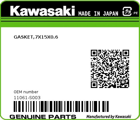 Product image: Kawasaki - 11061-S003 - GASKET,7X15X0.6 