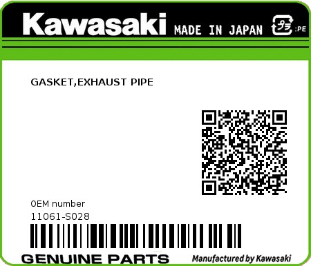 Product image: Kawasaki - 11061-S028 - GASKET,EXHAUST PIPE  0