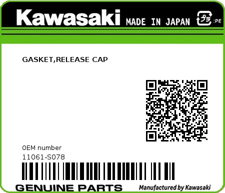 Product image: Kawasaki - 11061-S078 - GASKET,RELEASE CAP  0