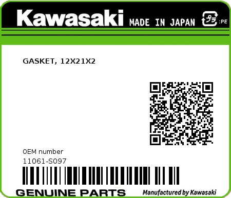 Product image: Kawasaki - 11061-S097 - GASKET, 12X21X2  0