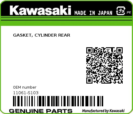 Product image: Kawasaki - 11061-S103 - GASKET, CYLINDER REAR  0