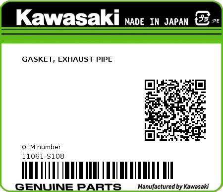 Product image: Kawasaki - 11061-S108 - GASKET, EXHAUST PIPE  0