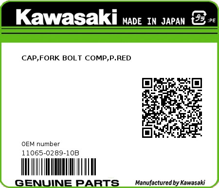 Product image: Kawasaki - 11065-0289-10B - CAP,FORK BOLT COMP,P.RED 