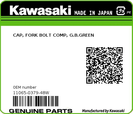 Product image: Kawasaki - 11065-0379-48W - CAP, FORK BOLT COMP, G.B.GREEN  0