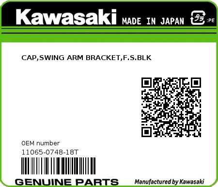 Product image: Kawasaki - 11065-0748-18T - CAP,SWING ARM BRACKET,F.S.BLK  0