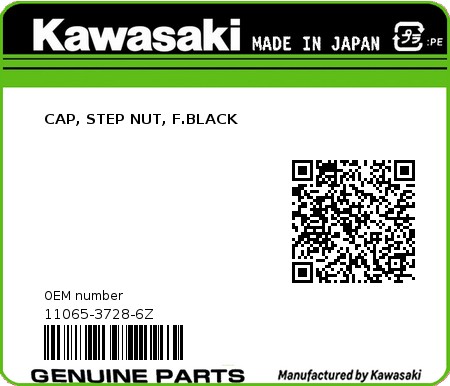 Product image: Kawasaki - 11065-3728-6Z - CAP, STEP NUT, F.BLACK 