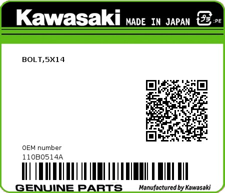 Product image: Kawasaki - 110B0514A - BOLT,5X14  0