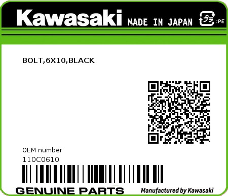 Product image: Kawasaki - 110C0610 - BOLT,6X10,BLACK 