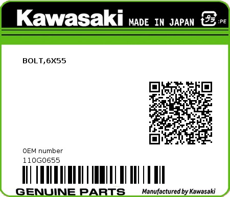 Product image: Kawasaki - 110G0655 - BOLT,6X55 