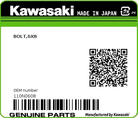 Product image: Kawasaki - 110N0608 - BOLT,6X8  0