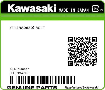 Product image: Kawasaki - 110N0-628 - (112BA0630) BOLT  0