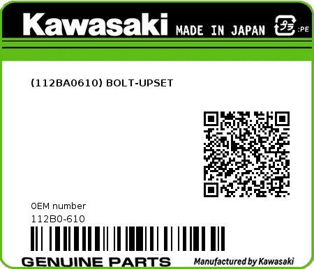 Product image: Kawasaki - 112B0-610 - (112BA0610) BOLT-UPSET 