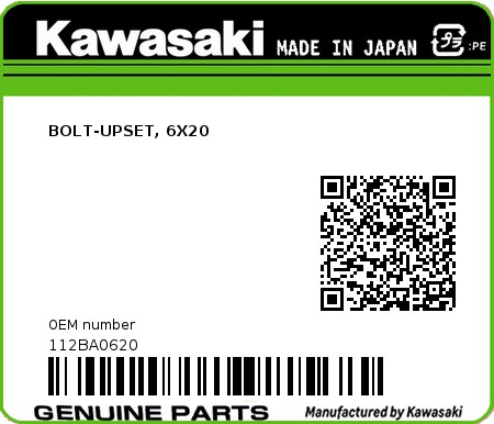 Product image: Kawasaki - 112BA0620 - BOLT-UPSET, 6X20 