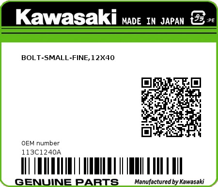 Product image: Kawasaki - 113C1240A - BOLT-SMALL-FINE,12X40  0