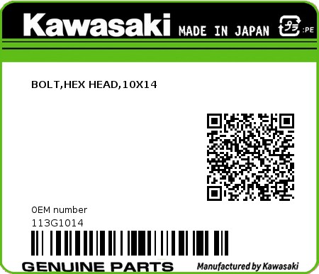 Product image: Kawasaki - 113G1014 - BOLT,HEX HEAD,10X14  0