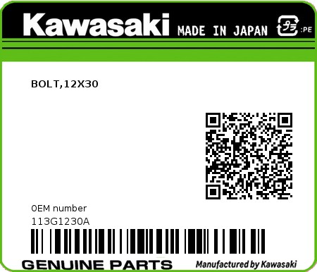 Product image: Kawasaki - 113G1230A - BOLT,12X30 