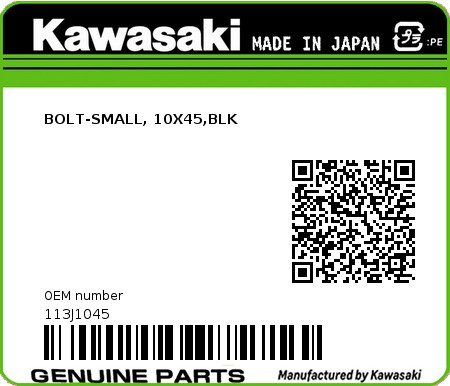 Product image: Kawasaki - 113J1045 - BOLT-SMALL, 10X45,BLK 