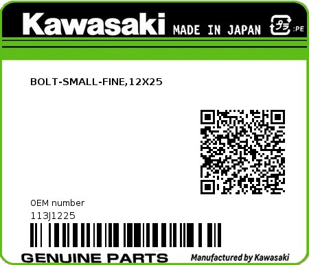 Product image: Kawasaki - 113J1225 - BOLT-SMALL-FINE,12X25 