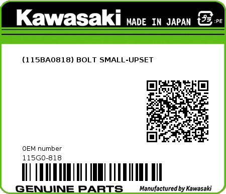 Product image: Kawasaki - 115G0-818 - (115BA0818) BOLT SMALL-UPSET 