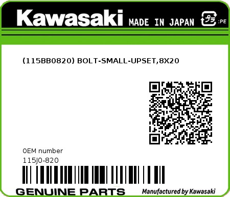 Product image: Kawasaki - 115J0-820 - (115BB0820) BOLT-SMALL-UPSET,8X20 