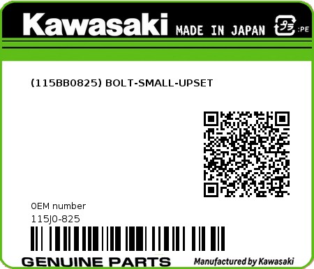 Product image: Kawasaki - 115J0-825 - (115BB0825) BOLT-SMALL-UPSET 