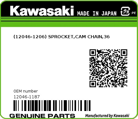 Product image: Kawasaki - 12046-1187 - (12046-1206) SPROCKET,CAM CHAIN,36  0