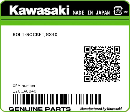 Product image: Kawasaki - 120CA0840 - BOLT-SOCKET,8X40 