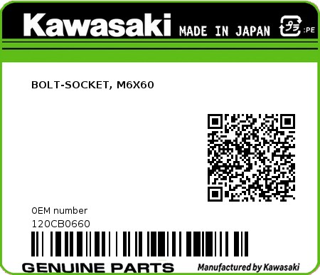 Product image: Kawasaki - 120CB0660 - BOLT-SOCKET, M6X60  0