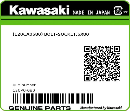 Product image: Kawasaki - 120P0-680 - (120CA0680) BOLT-SOCKET,6X80 