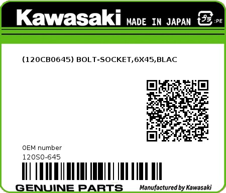Product image: Kawasaki - 120S0-645 - (120CB0645) BOLT-SOCKET,6X45,BLAC  0