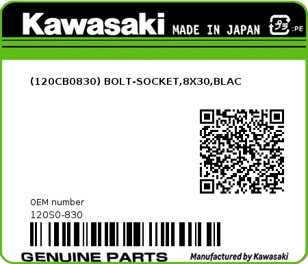 Product image: Kawasaki - 120S0-830 - (120CB0830) BOLT-SOCKET,8X30,BLAC 