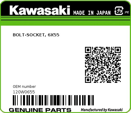 Product image: Kawasaki - 120W0655 - BOLT-SOCKET, 6X55  0
