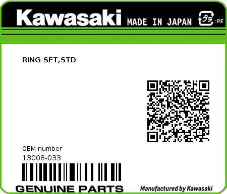 Product image: Kawasaki - 13008-033 - RING SET,STD  0