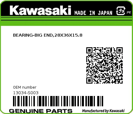 Product image: Kawasaki - 13034-S003 - BEARING-BIG END,28X36X15.8  0