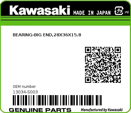 Product image: Kawasaki - 13034-S003 - BEARING-BIG END,28X36X15.8 