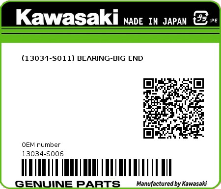 Product image: Kawasaki - 13034-S006 - (13034-S011) BEARING-BIG END 