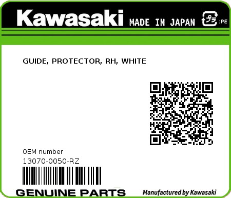 Product image: Kawasaki - 13070-0050-RZ - GUIDE, PROTECTOR, RH, WHITE 