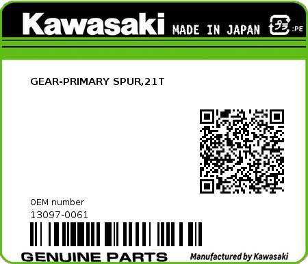 Product image: Kawasaki - 13097-0061 - GEAR-PRIMARY SPUR,21T 