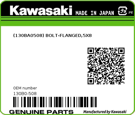 Product image: Kawasaki - 130B0-508 - (130BA0508) BOLT-FLANGED,5X8 