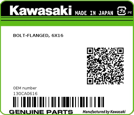 Product image: Kawasaki - 130CA0616 - BOLT-FLANGED, 6X16  0