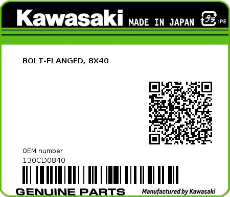 Product image: Kawasaki - 130CD0840 - BOLT-FLANGED, 8X40  0
