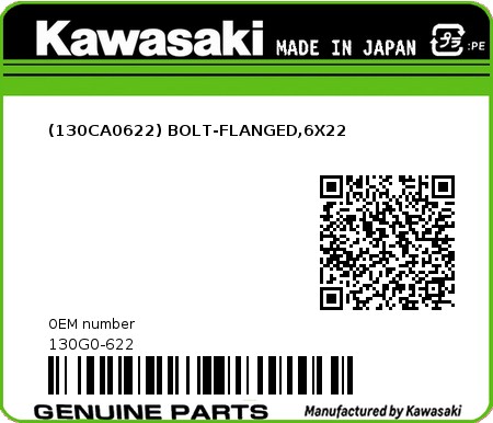 Product image: Kawasaki - 130G0-622 - (130CA0622) BOLT-FLANGED,6X22 